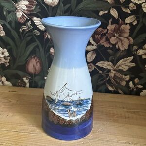 Vintage Otagiri Japan Hand Crafted Seascape Nautical Seagull Ship Vase 8.5” Tall